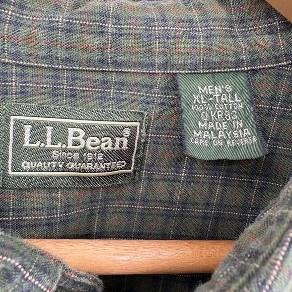 LL Bean Green Plaid Cotton Long Sleeve Button Down Shirt XL-Tall - Picture 7 of 7
